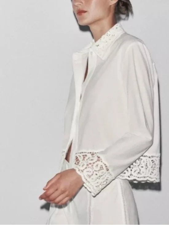 Zara white lace-trim blouse, new with tag - Picture 3 of 12